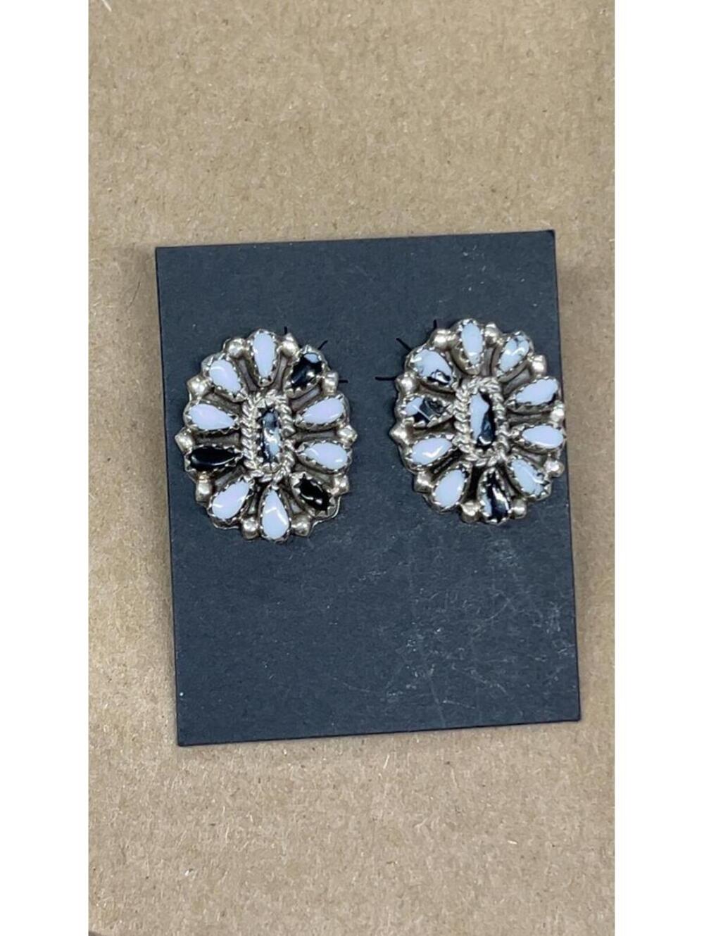 Navajo sterling silver white buffalo cluster traditional earrings -James